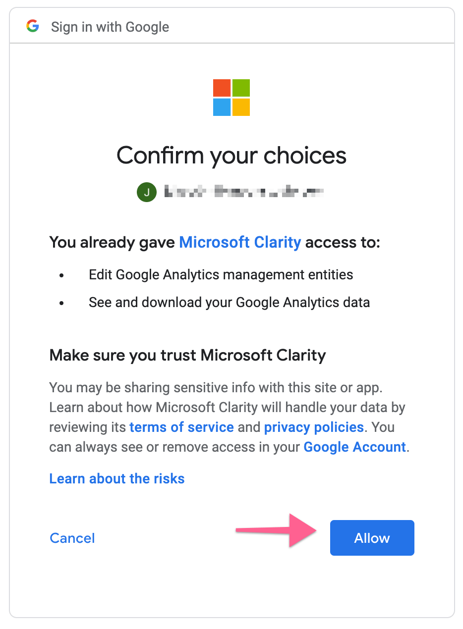 Google Analytics Microsoft Clarity Sharing Permissions