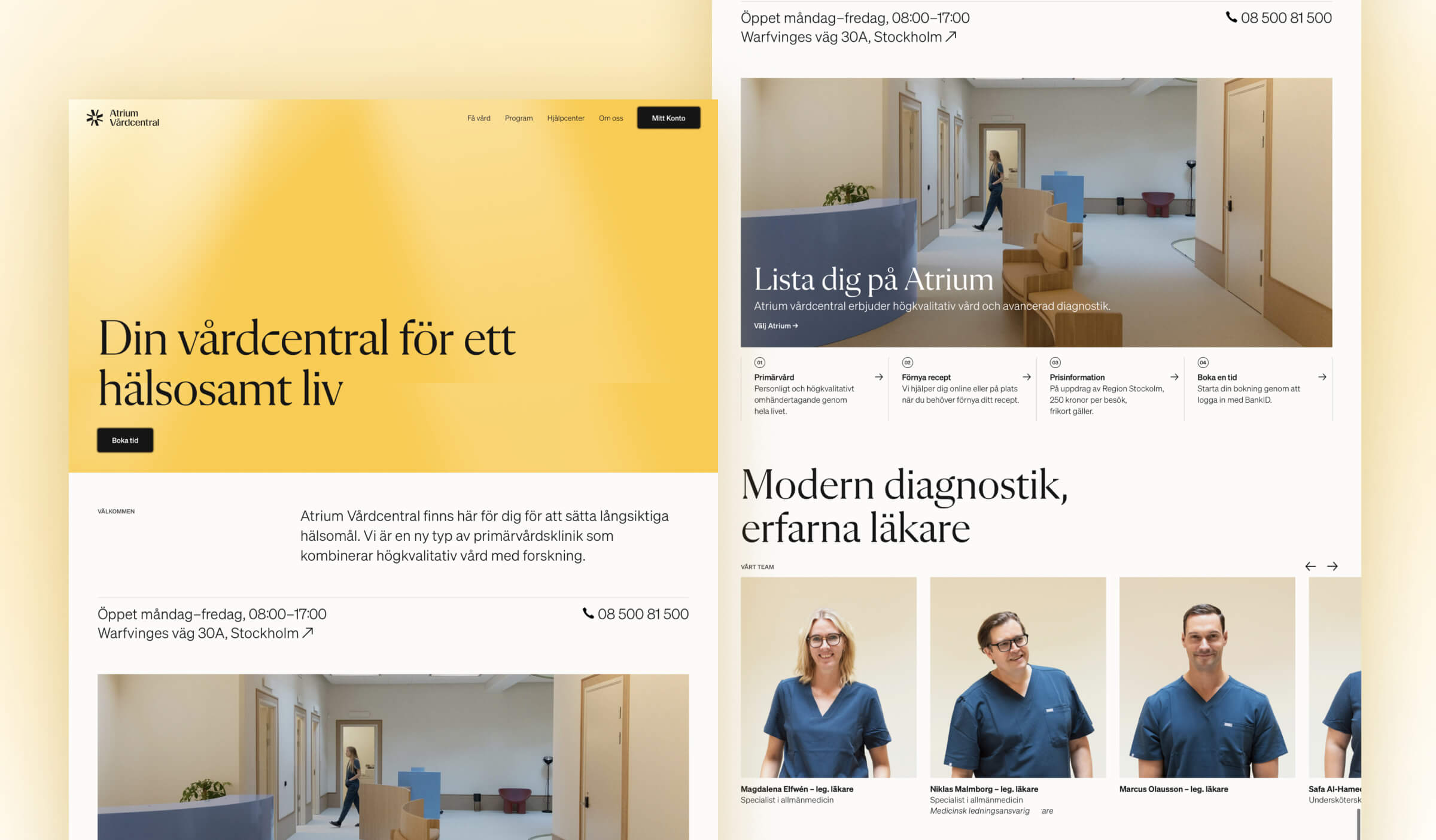 Atrium Vårdcentral Primary Care and research clinic homepage.