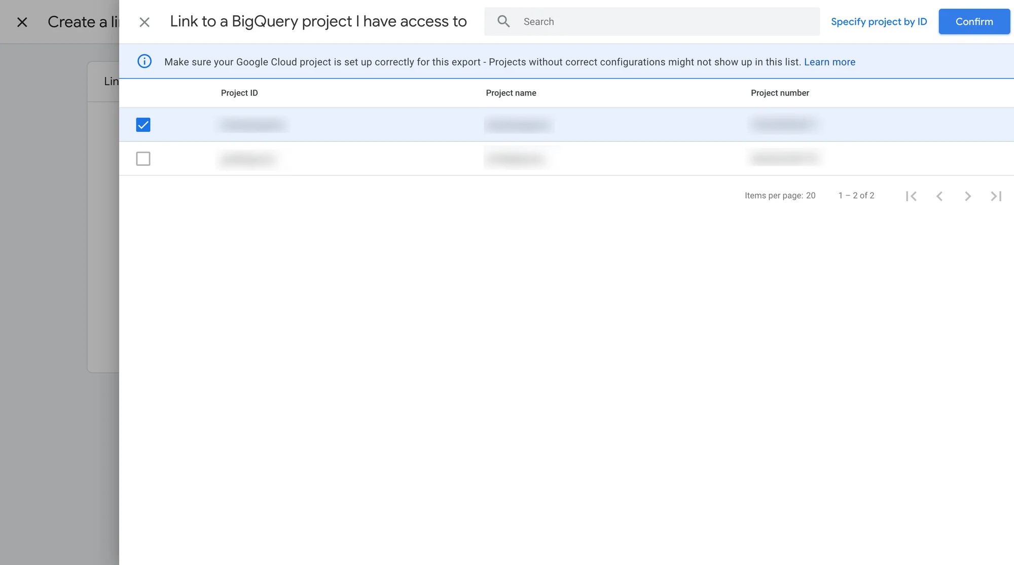 Choose the BigQuery Project