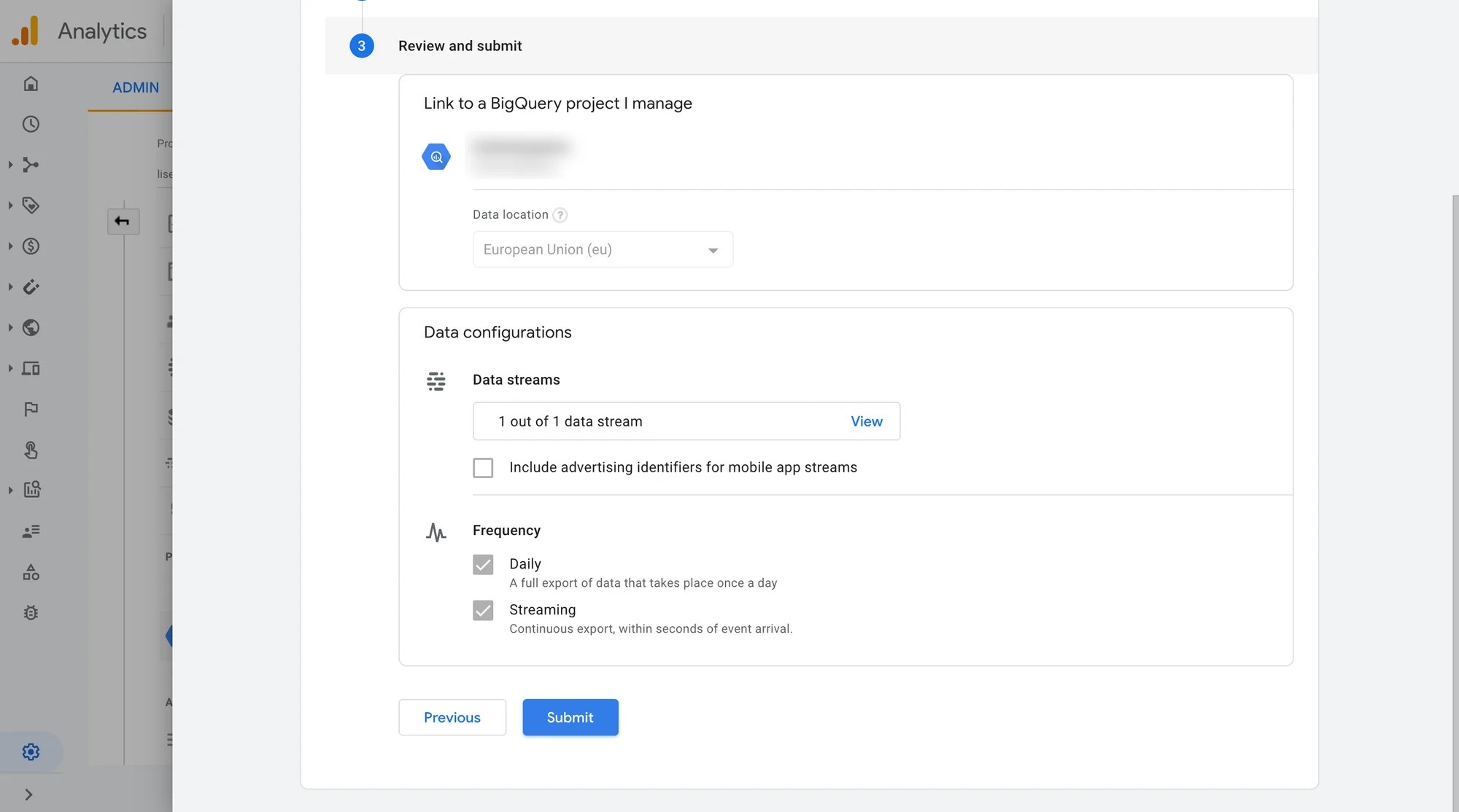 Submit the link to BigQuery