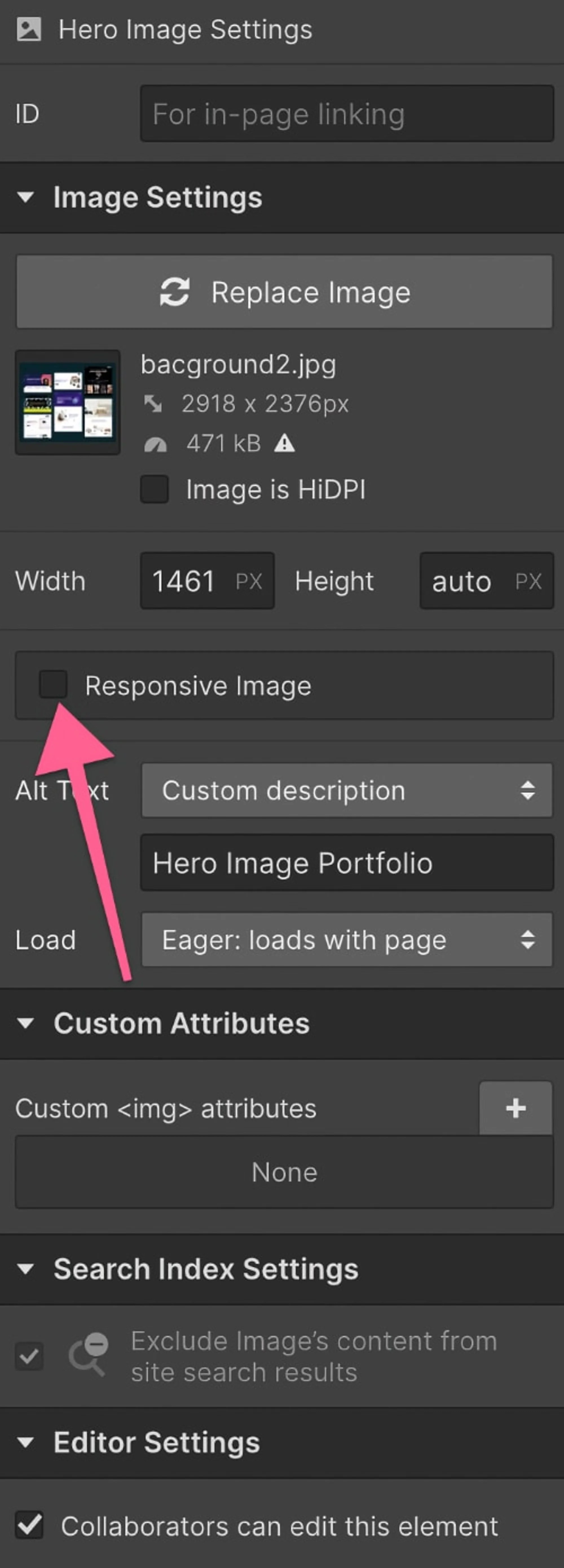 Turn off responsive images in Webflow