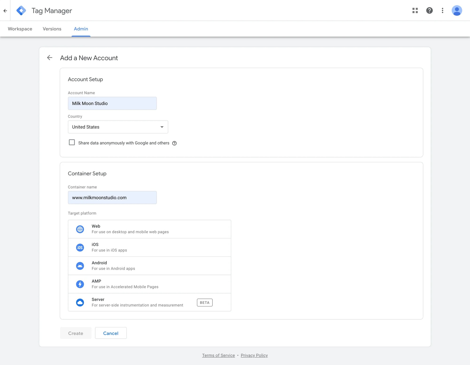 Google Tag Manager Container Settings