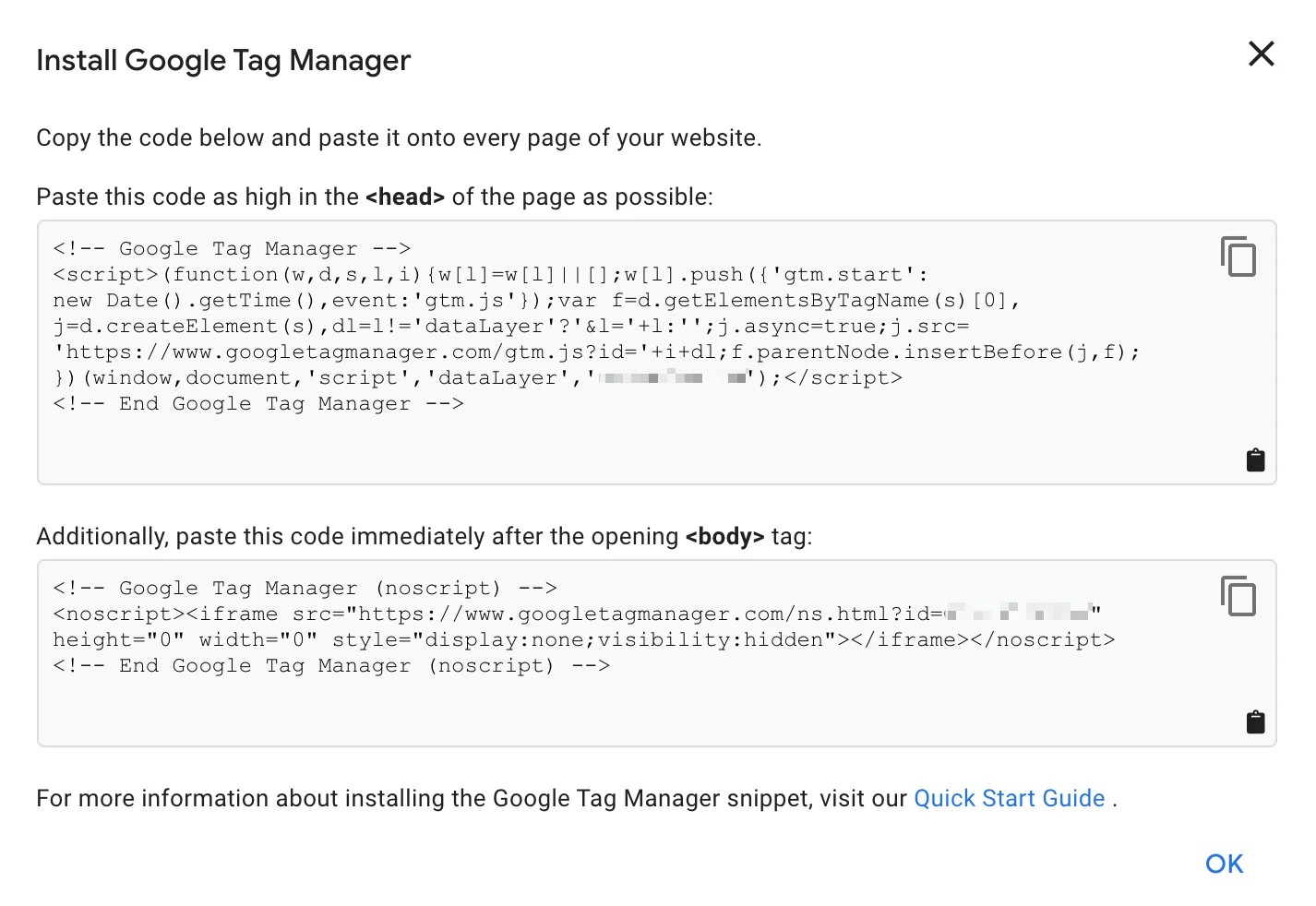 Google Tag Manager Container Installation Script
