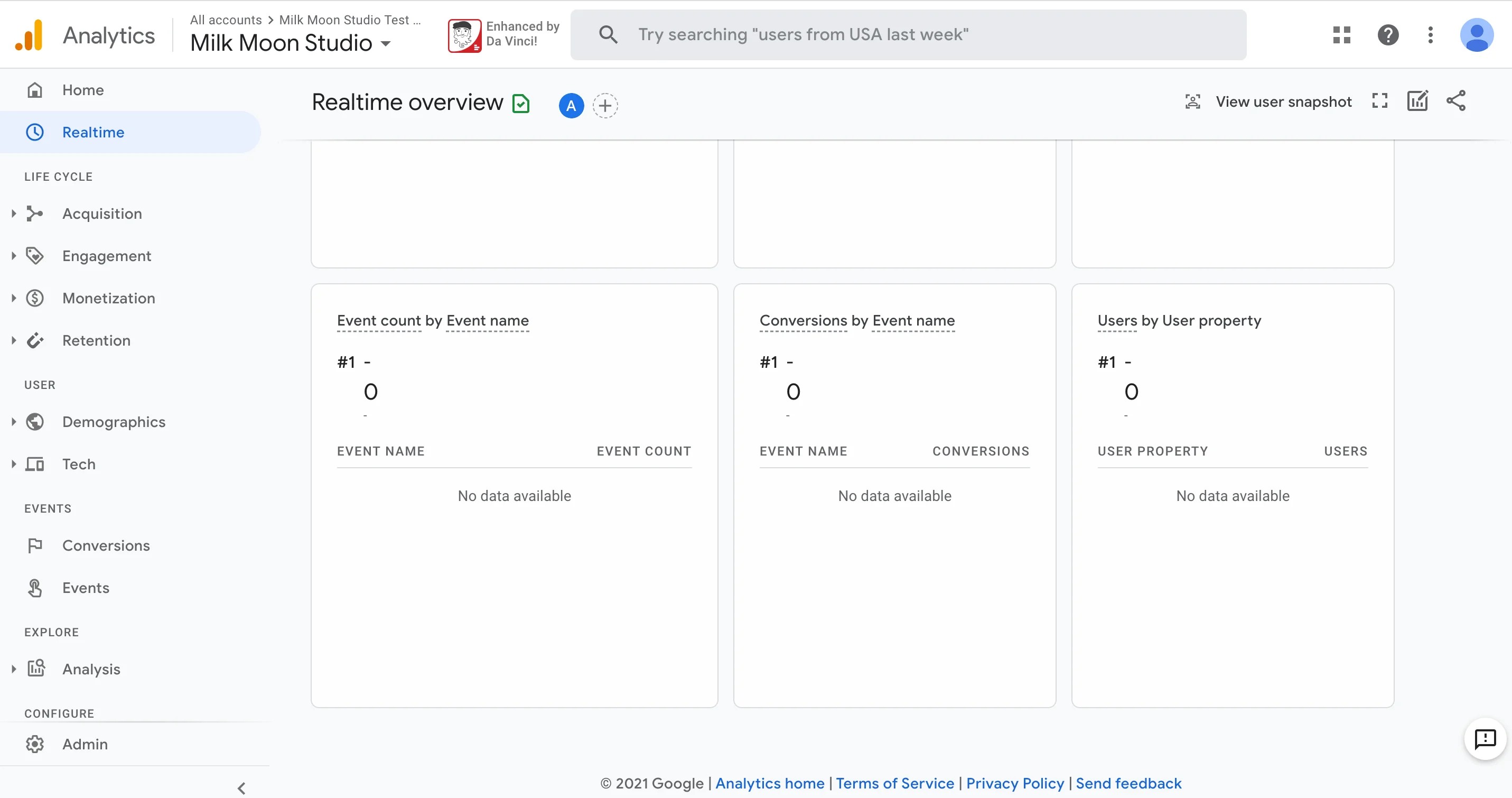 Test the conversion event in realtime analytics overview