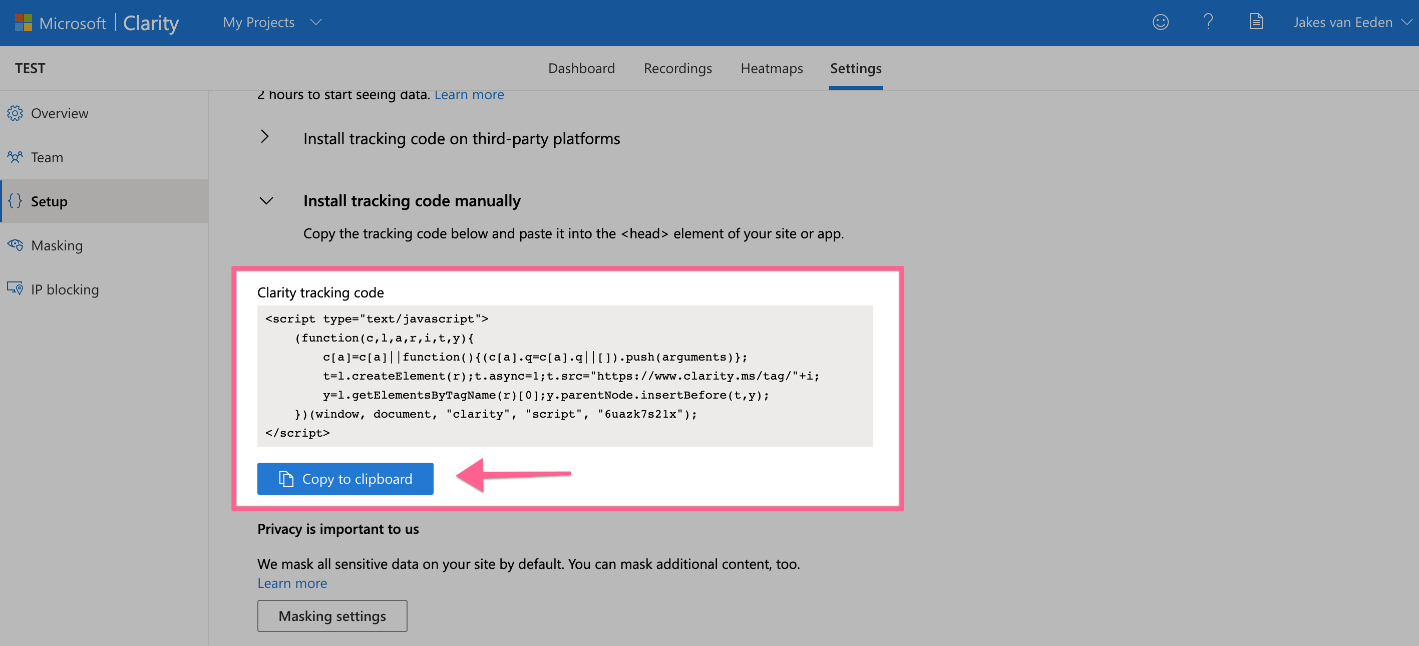 Microsoft Clarity Tracking Code Snippet