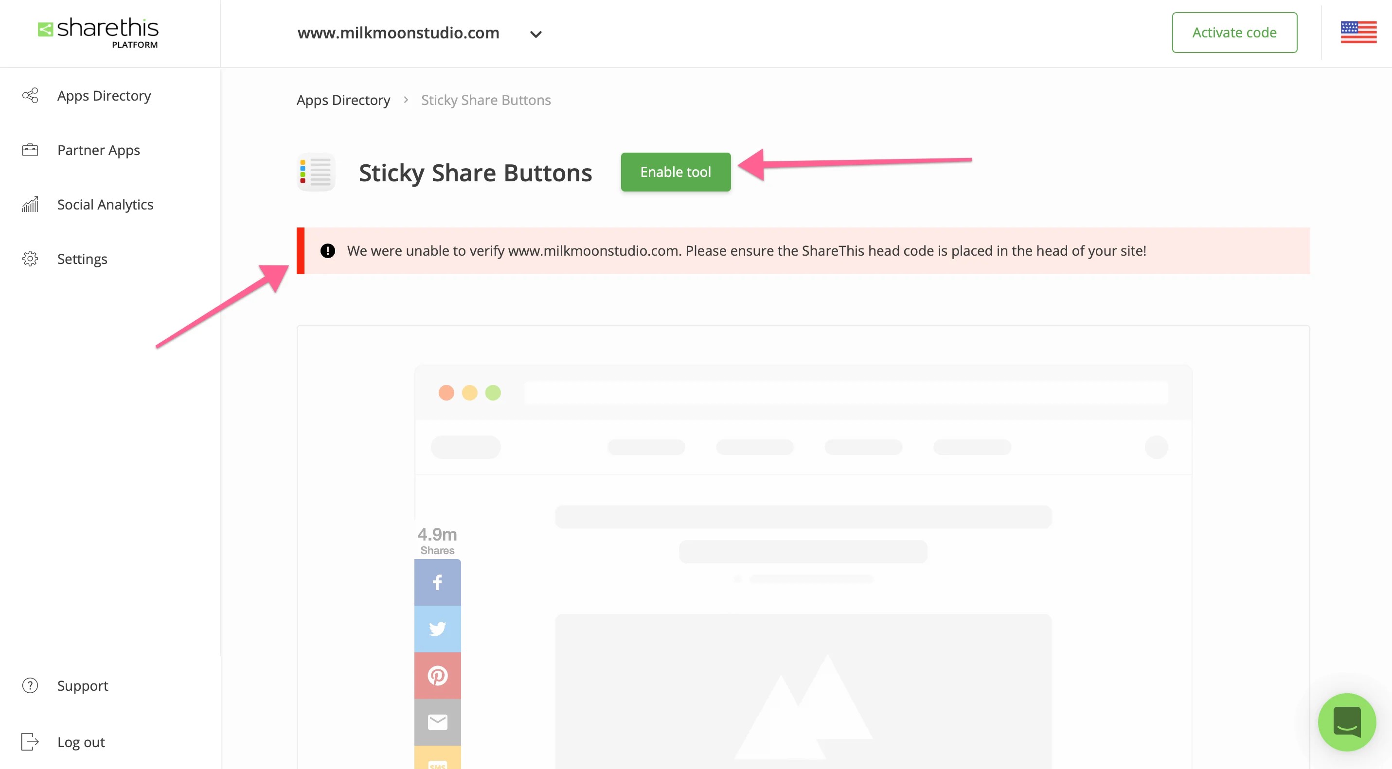 Enable the Share buttons in ShareThis