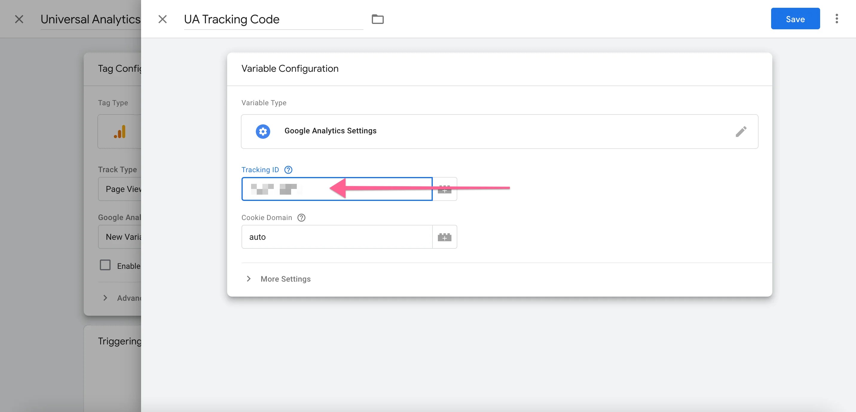 Adding Universal Analytics tracking ID to variable configuration in Google Tag Manager