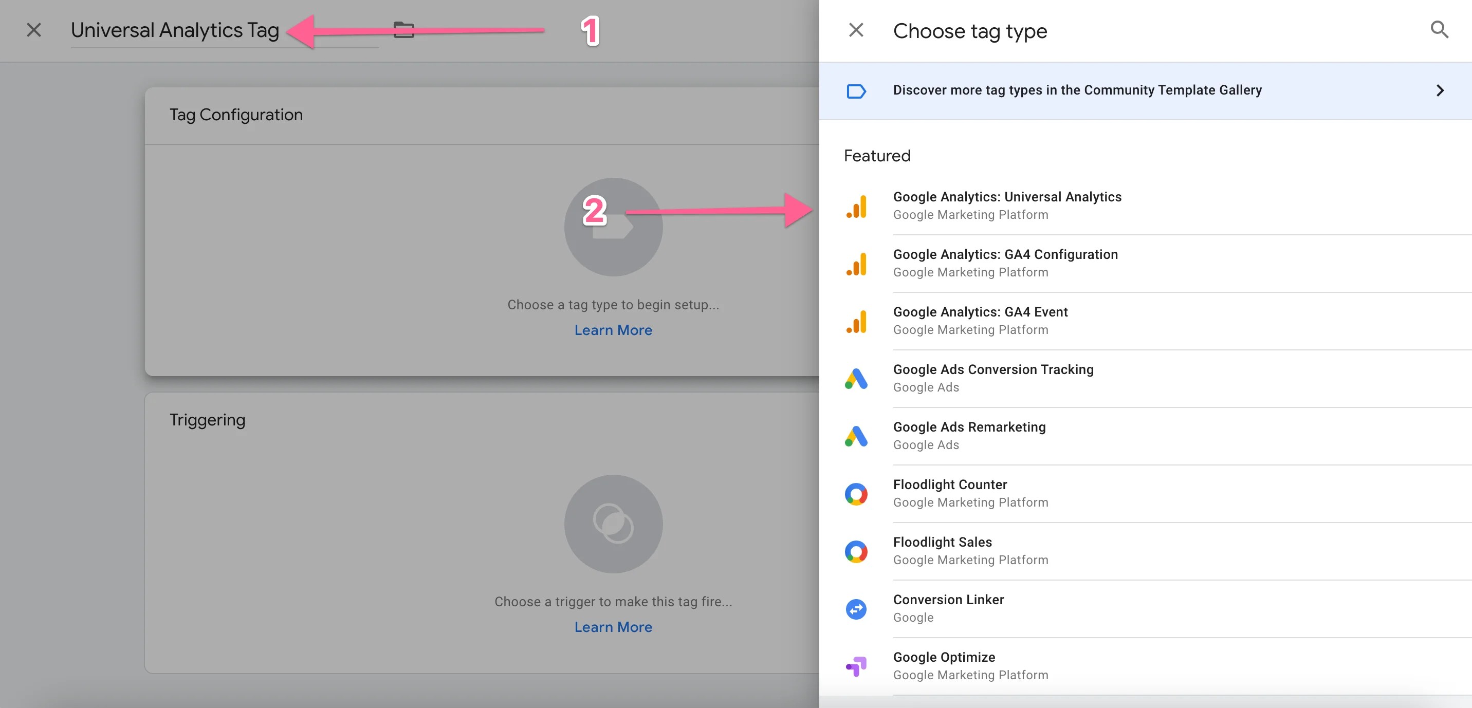 Universal Analytics Tag Selection in Google Tag Manager