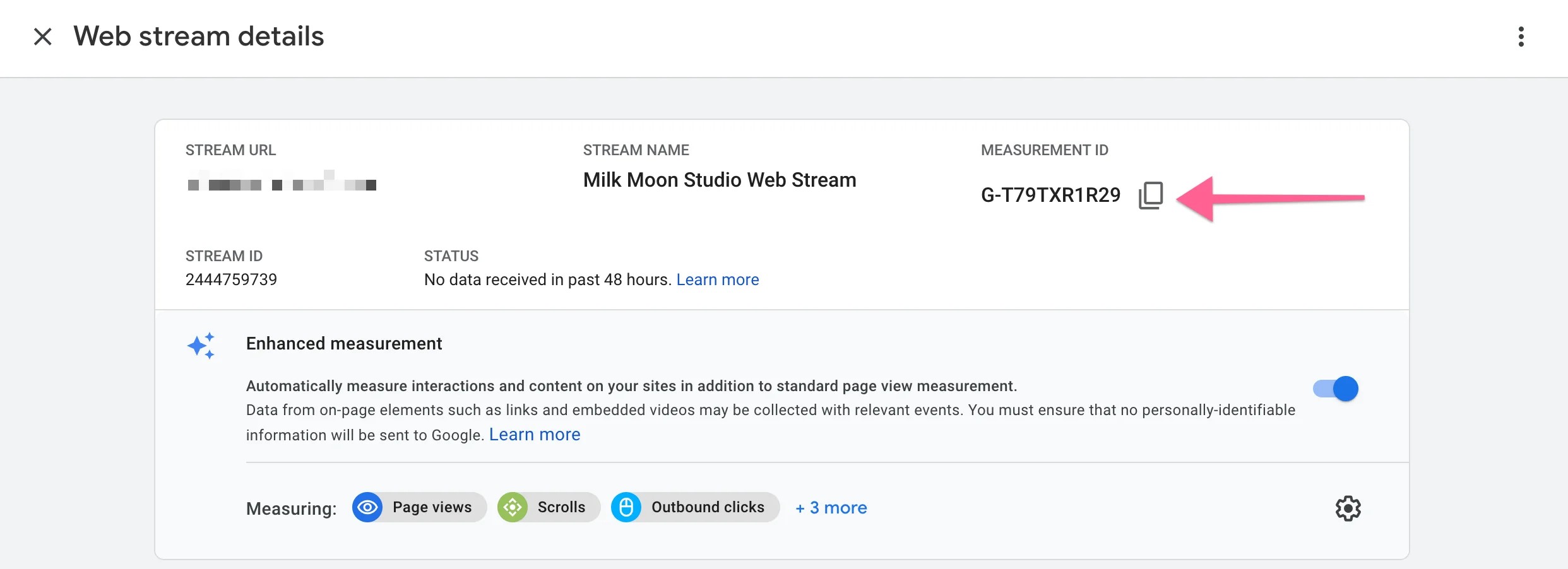 Google Analytics data stream measurement ID