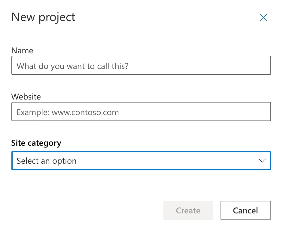 Microsoft Clarity New Project Details Form