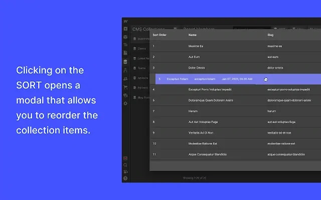 Webflow drag and drop reorder CMS collection list items